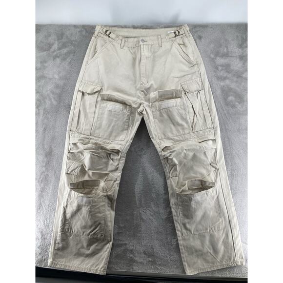 MNML Beige Tactical Cargo Pants Multi-Pocket Utility Streetwear Size 36 - Picture 6 of 8